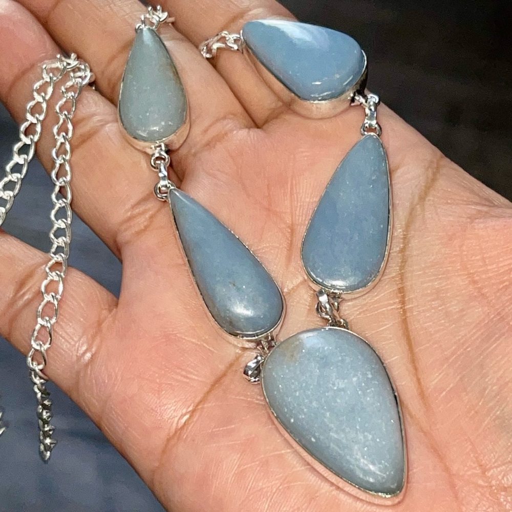 Blue Smooth Anhydrite Angelite Necklace 15”-16”